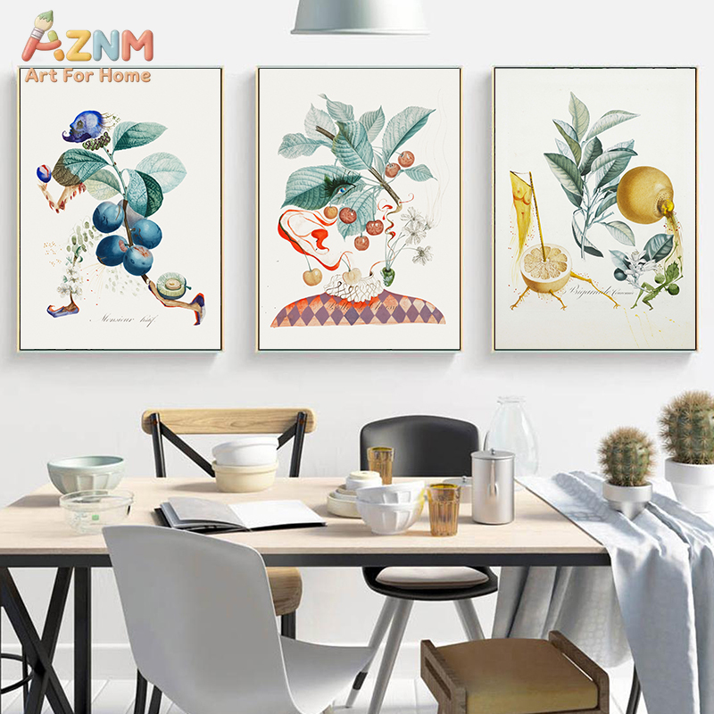 Abstract Oil Painting - AZNM Surreal Botanical Fruit Figure Canvas
