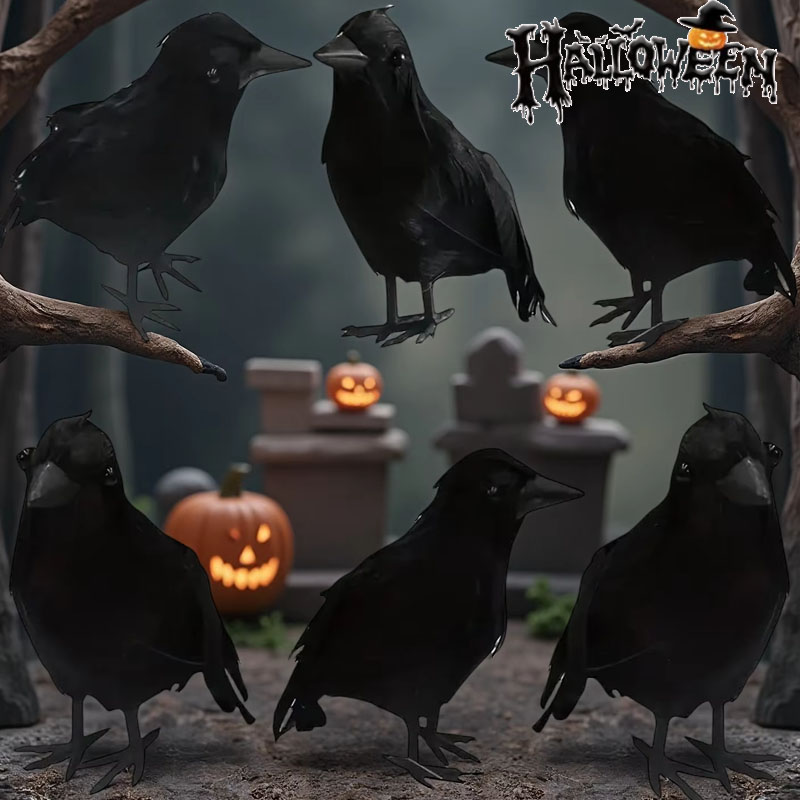 Home Decor Garden - 1PC Lifelike Black Crow Decor Flocked