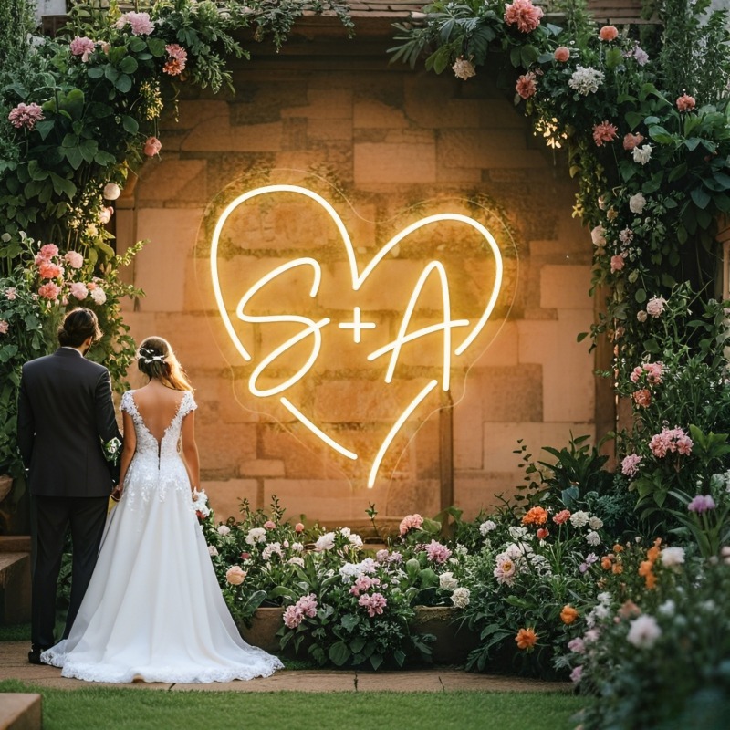 Home Decor Happy - Custom Initials Heart LED Neon Sign,