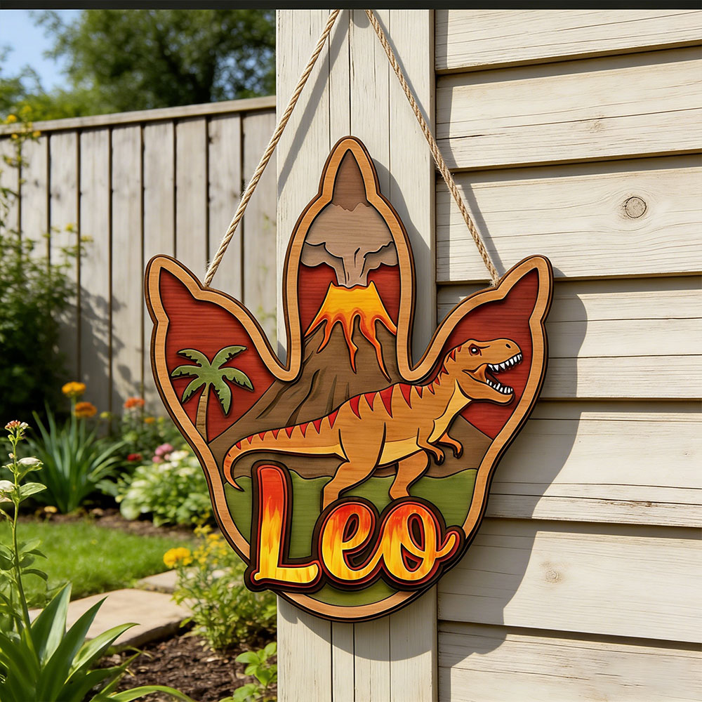 Home Christmas Decor - Personalized 3D T-Rex Dinosaur Name Wooden