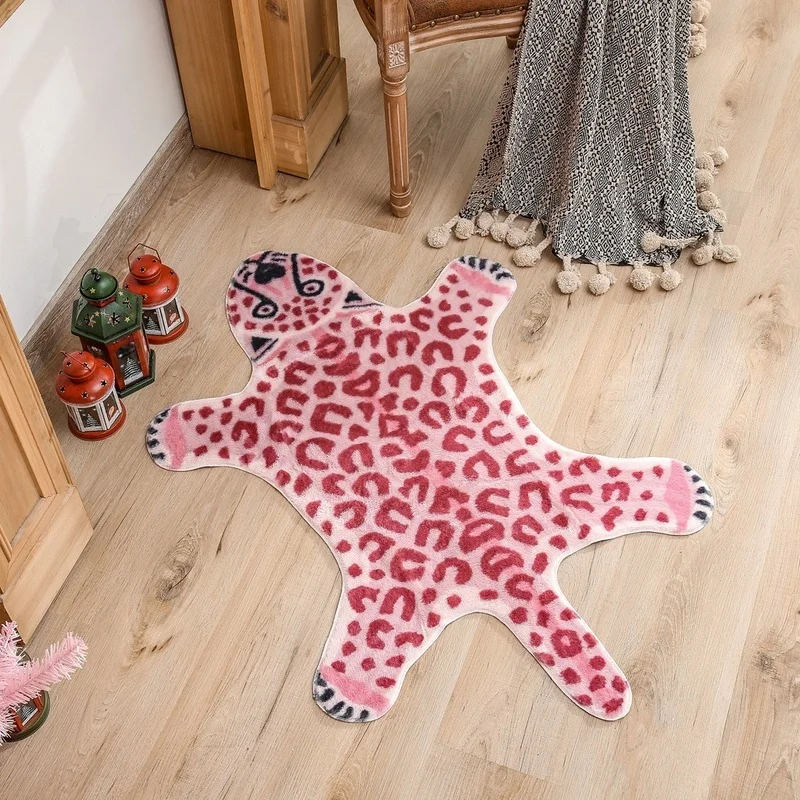 Cowhide Rug Faux - VIKAMA Pink Leopard Print Irregular Rug,Soft