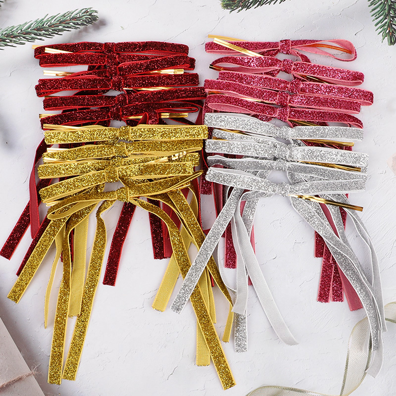 Home Decor Trends 2025 - 12pcs Red Gold Velvet Bow Christmas