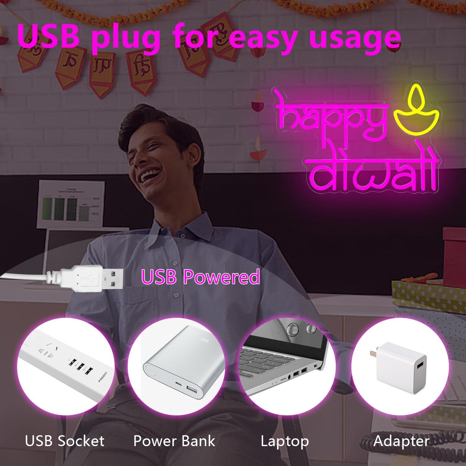 Happy Diwali Neon Sign USB Pow - огляд і ціна Home Decor Happy