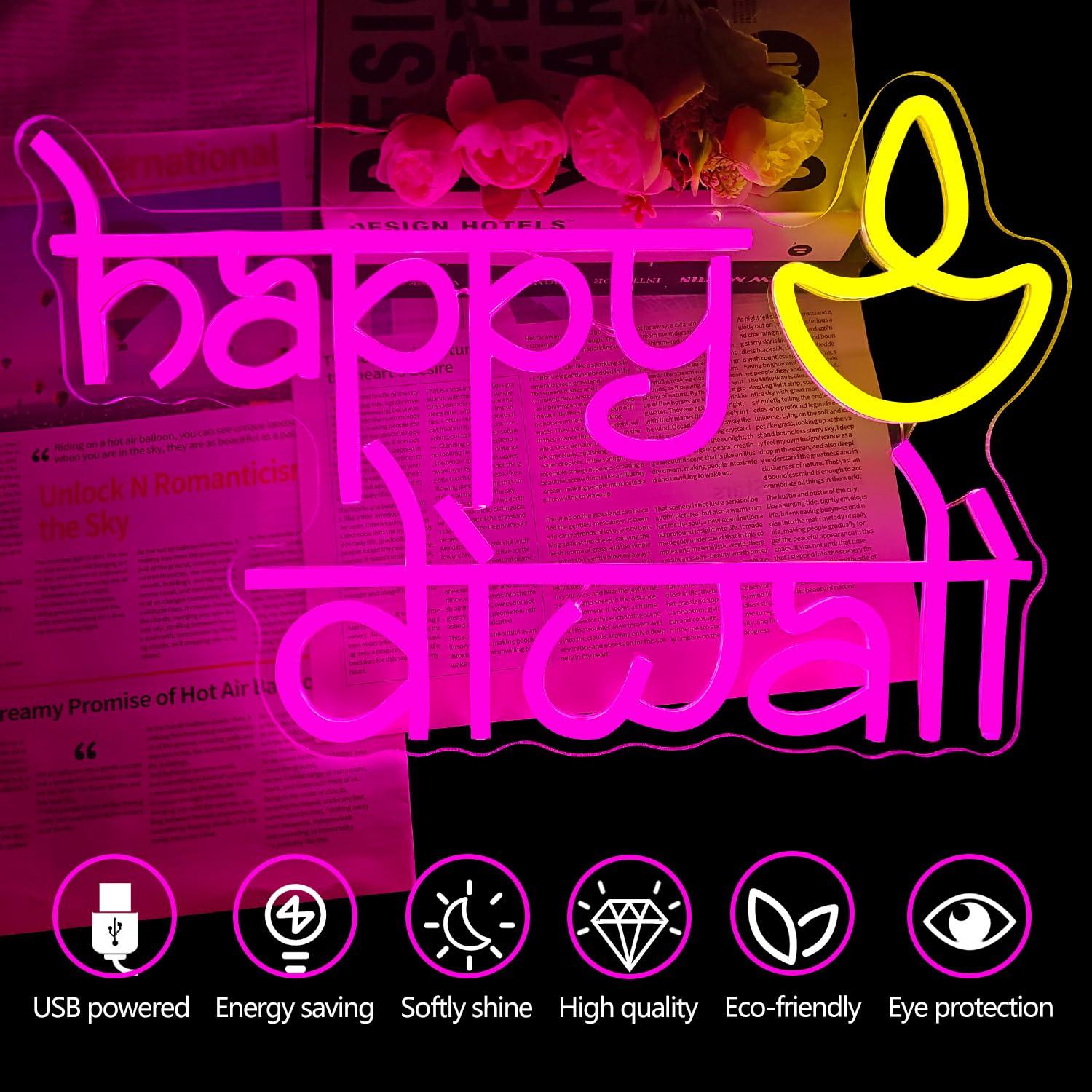 Happy Diwali Neon Sign USB Pow - огляд і ціна Home Decor Happy