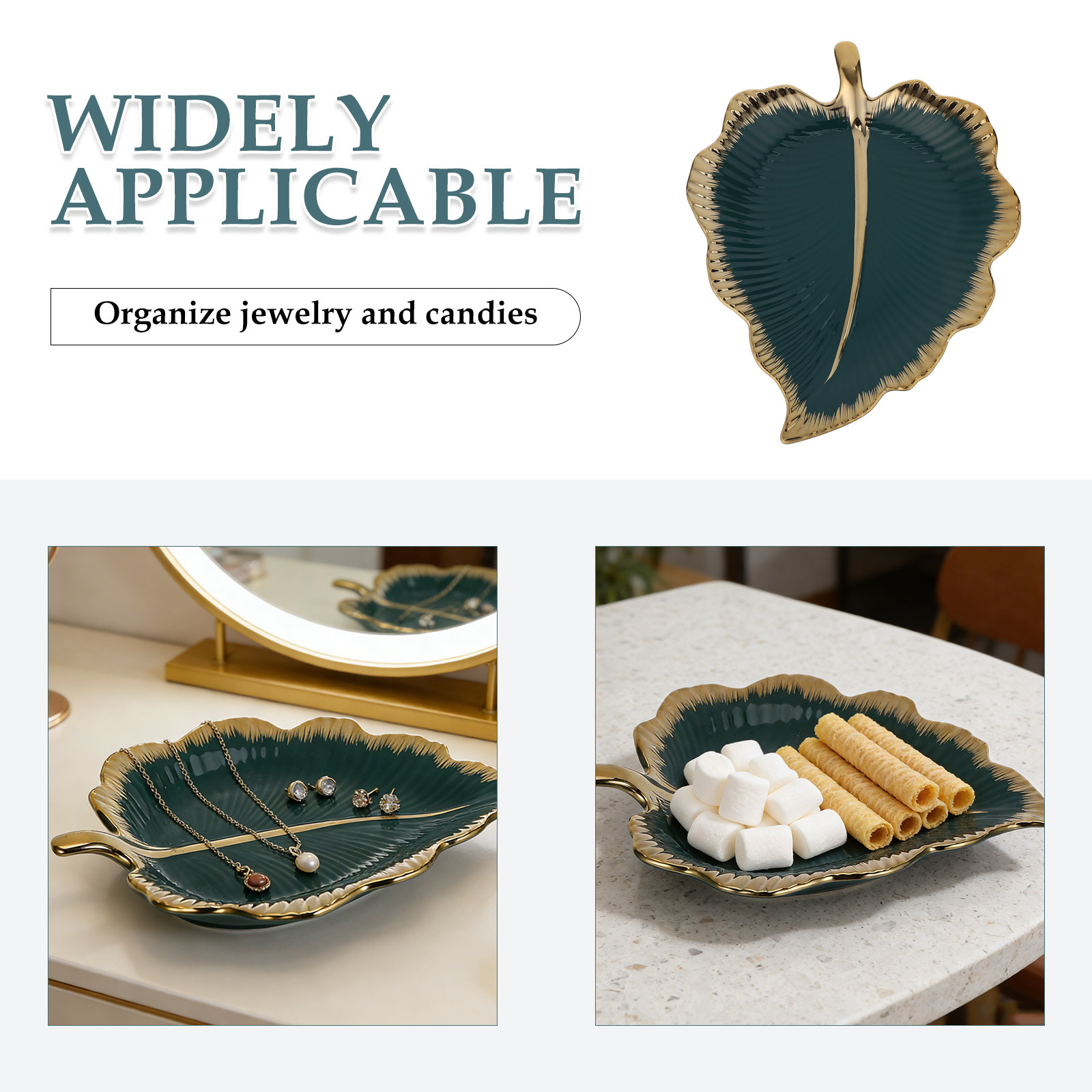 Leaf Shape Ceramic Tray Green  - огляд і ціна Ceramic Trinket Dish
