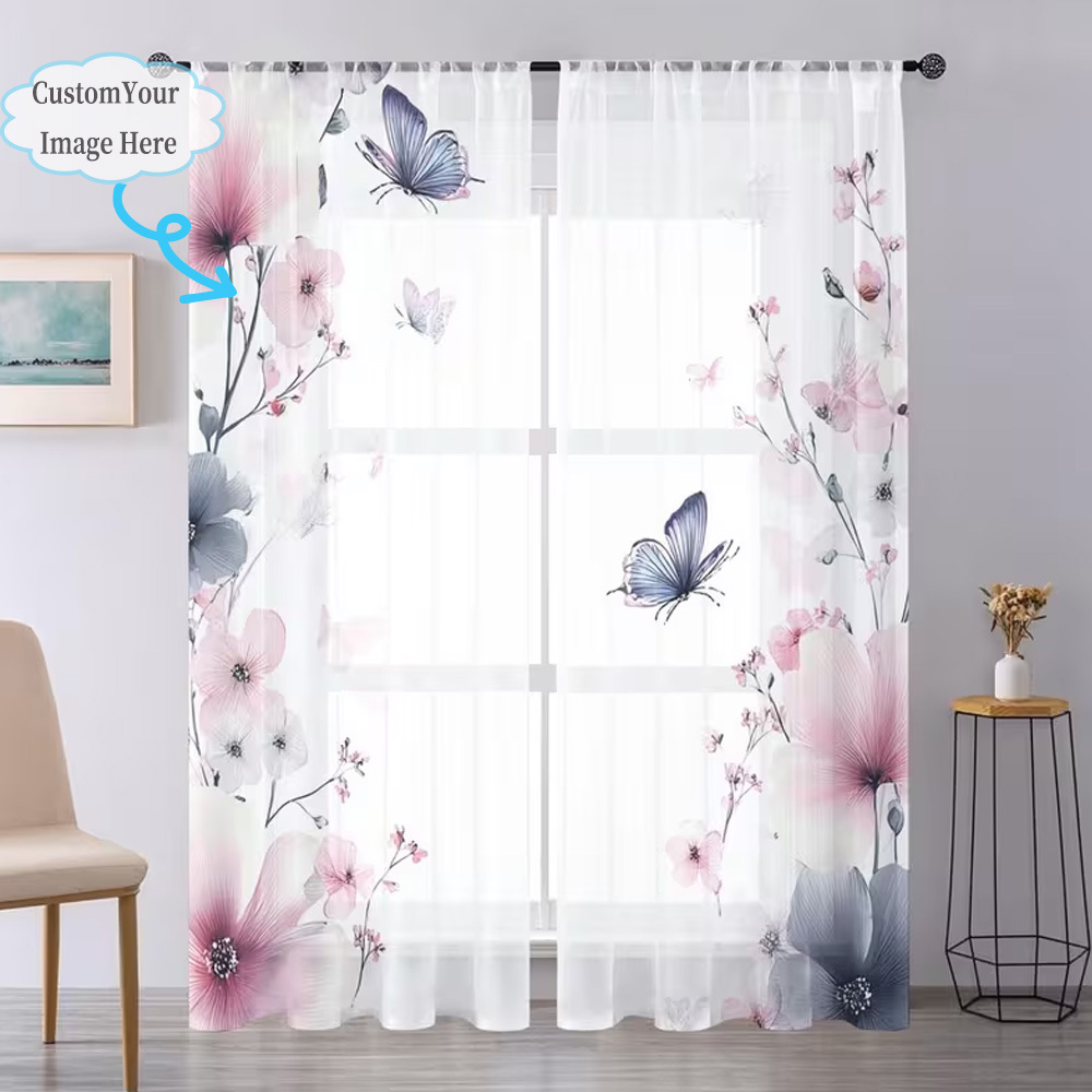 Custom 2D Flat 2pcs Sheer Curt - огляд і ціна Home Decor Curtain