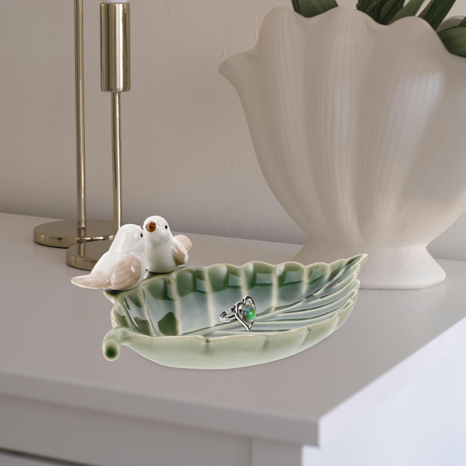 Cute Ceramic Bird on Leaf Trin - огляд і ціна Ceramic Trinket Dish