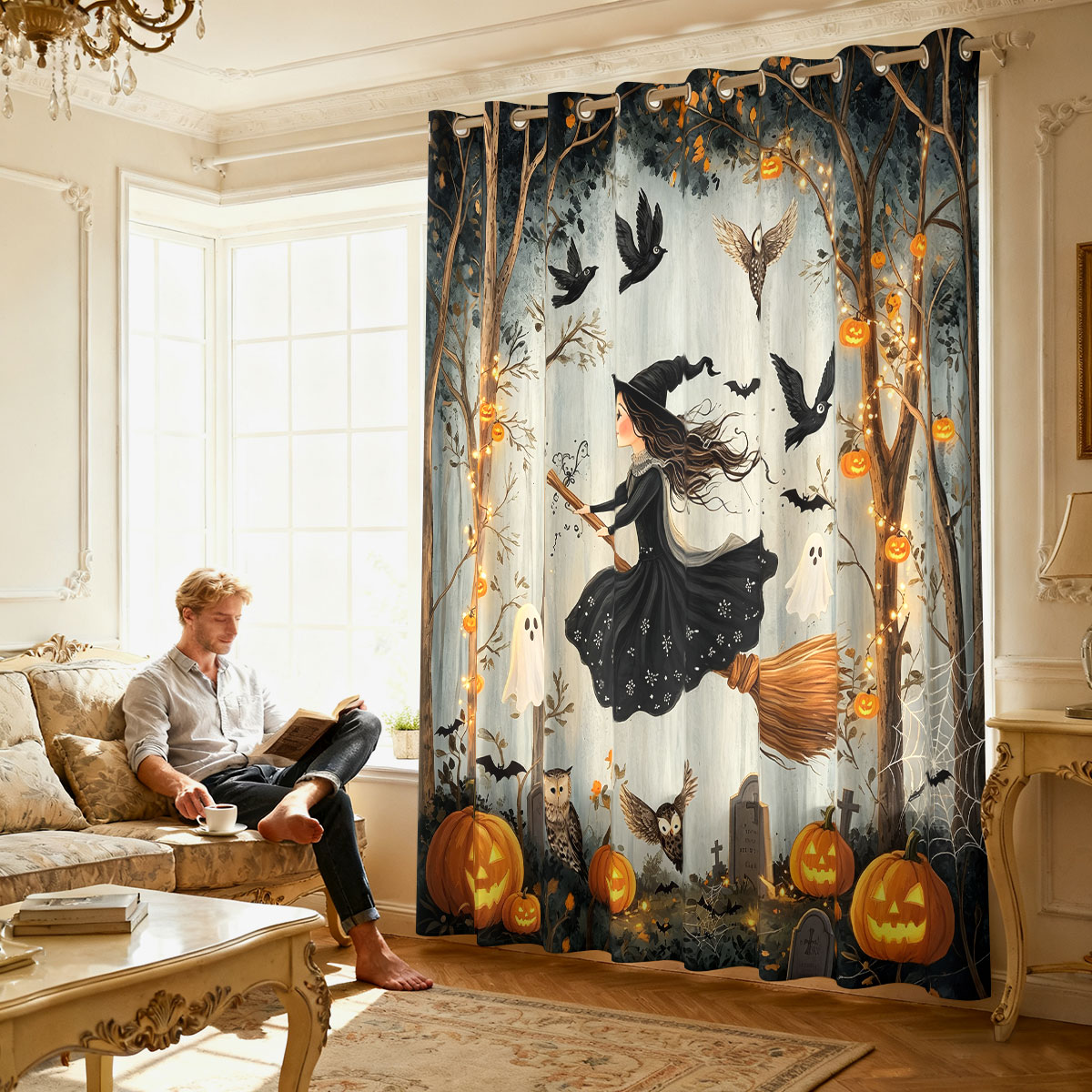 1PC Halloween Witch Pumpkin Gh - огляд і ціна Home Decor Curtain
