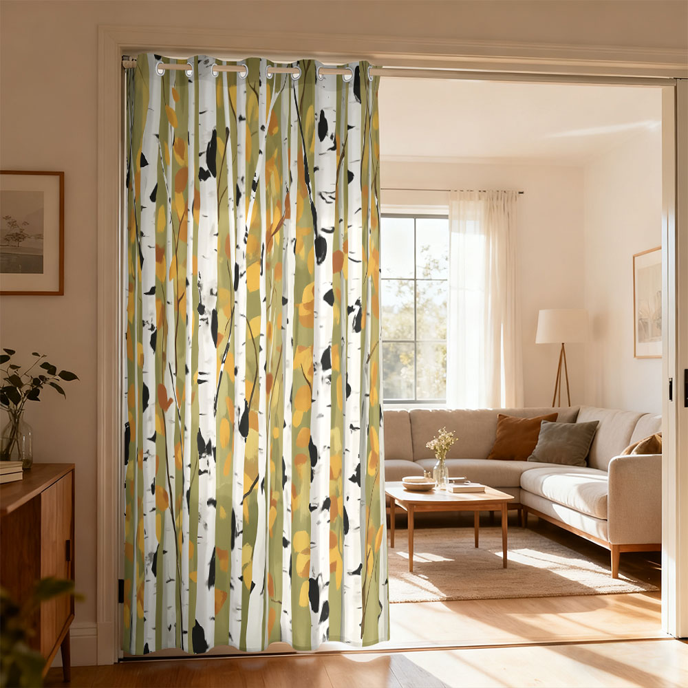 1pc autumn birch forest print  - огляд і ціна Home Decor Curtain