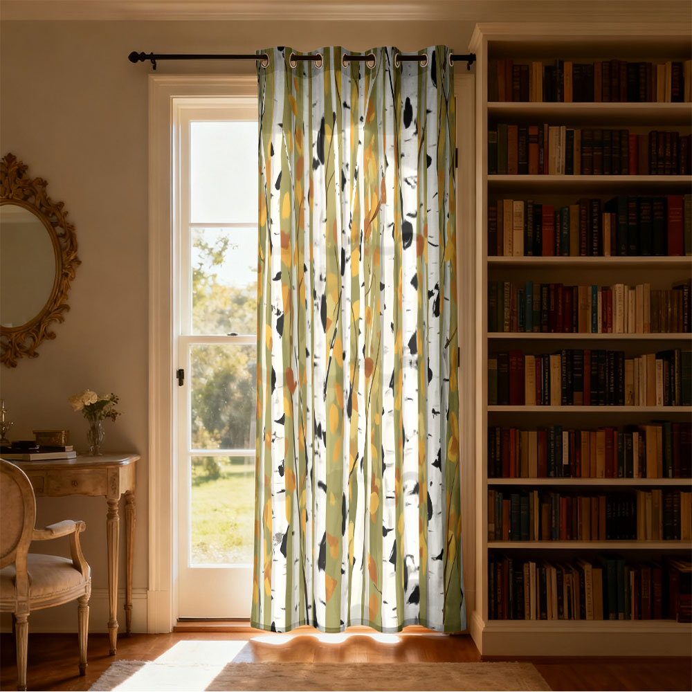 1pc autumn birch forest print  - огляд і ціна Home Decor Curtain