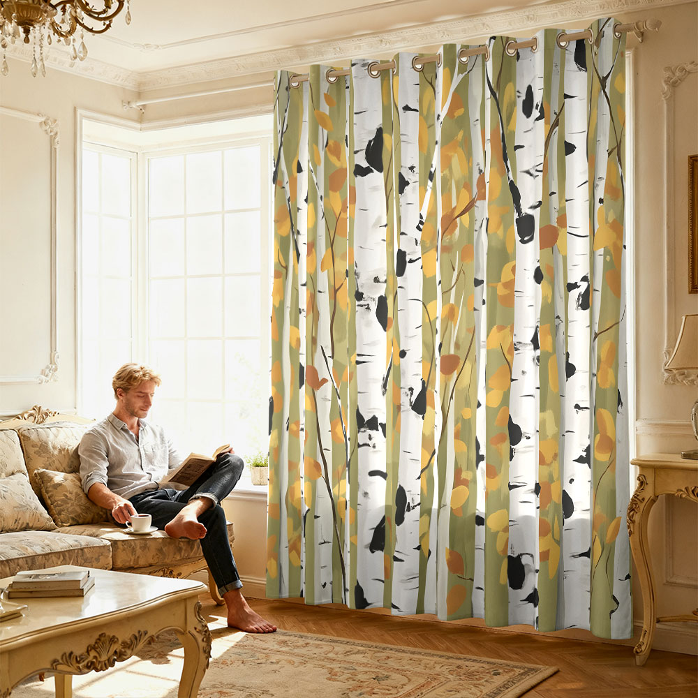 1pc autumn birch forest print  - огляд і ціна Home Decor Curtain